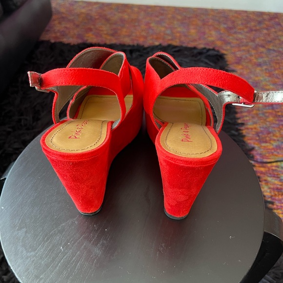 Pink & Pepper Women's Red Peep Toe Heels - Picture 3 of 3